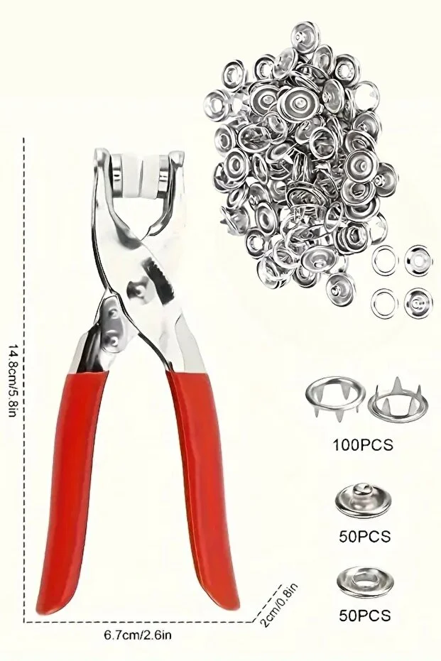 200 adet Paslanmaz Çelik Çıtçıt ve Pense Seti Metal Çıt Çıt Makinesi 50 set Çıtçıt